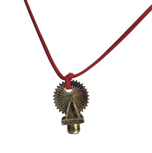 Faris Wheel Spoon Red Faux Leather  Pendant Necklace